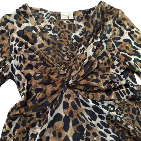 Y2K Cheetah Mesh Nylon Babydoll Going Out Top L The Nanny Feminine Maximalist - Picture 5 of 7